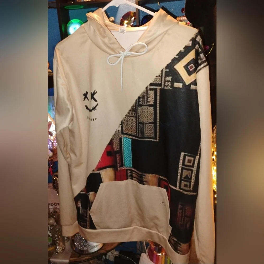 Hpapadks Fashion Casual Part Print Hooded Pullover Men's XXL Sweater Pre-owned